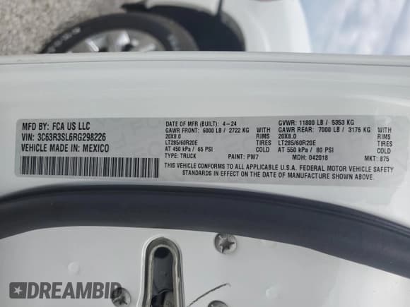 ✅ 2024 Ram 3500 • VIN: 3C63R3SL6RG298226 • Лот: 68367834. Опубликован ранее на Copart с пробегом 26 миль. Бесплатный доступ к архиву аукционных продаж из США и подробный отчёт об истории автомобиля на DreamBid. Изображение 12.