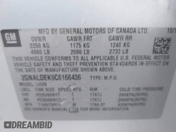 2012 Chevrolet Equinox 1LT z VIN 2GNALDEK9C6166436, wystawiony jako IAAI lot #43320095 z przebiegiem 141 474 mil mil oraz . Historia ofert i sprzedaży dostępna na DreamBid. Obrazek 9.