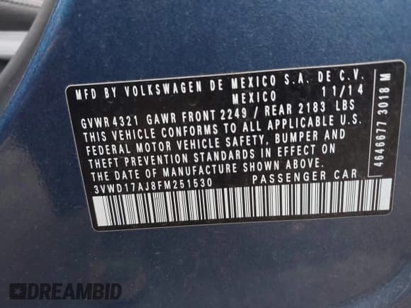 ✅ 2015 Volkswagen Jetta SE • VIN: 3VWD17AJ8FM251530 • Lot: 43648535. Wystawiony na IAAI z przebiegiem 83 244 mil. Bezpłatny archiwum sprzedaży aukcyjnych z USA i szczegółowy raport historii pojazdu na DreamBid. Zdjęcie 9.