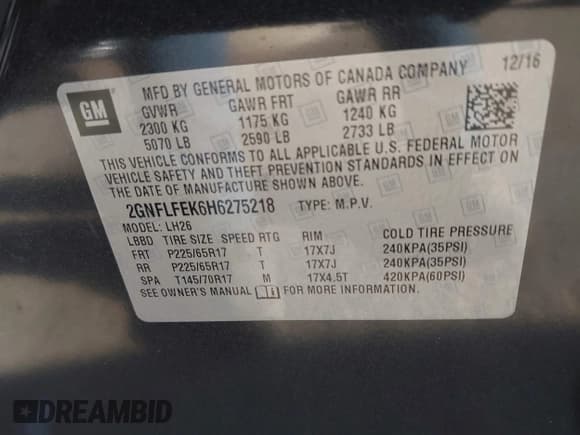 ✅ 2017 Chevrolet Equinox LT • VIN: 2GNFLFEK6H6275218 • Лот: 43495791. Опубликован ранее на IAAI с пробегом 59 053 миль. Бесплатный доступ к архиву аукционных продаж из США и подробный отчёт об истории автомобиля на DreamBid. Изображение 9.