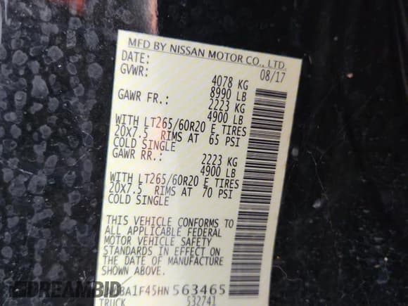 ✅ 2017 Nissan Titan Platinum Reserve • VIN: 1N6BA1F45HN563465 • Lot: 81613895. Wystawiony na Copart z przebiegiem 100 980 mil. Bezpłatny archiwum sprzedaży aukcyjnych z USA i szczegółowy raport historii pojazdu na DreamBid. Zdjęcie 12.
