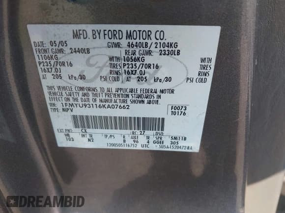 ✅ 2006 Ford Escape XLT • VIN: 1FMYU93116KA07662 • Lot: 42372284. Listed on IAAI with 206,831 mi. Free auction sales archive from the USA and detailed vehicle history report at DreamBid. Image 9.