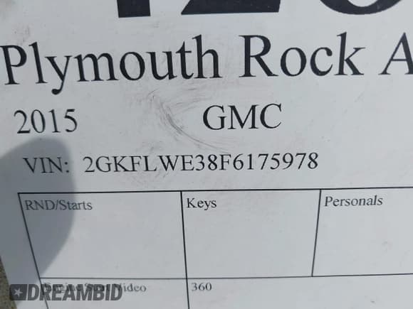 ✅ 2015 GMC Terrain SLE • VIN: 2GKFLWE38F6175978 • Lot: 42879456. Listed on IAAI with Not provided. Free auction sales archive from the USA and detailed vehicle history report at DreamBid. Image 9.