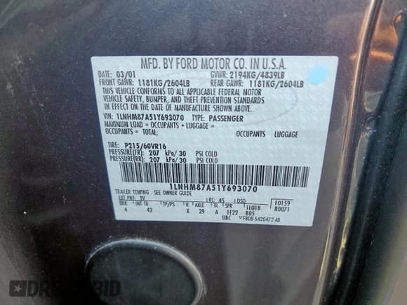 ✅ 2001 Lincoln LS • VIN: 1LNHM87A51Y693070 • Lot: 67480975. Wystawiony na Copart z przebiegiem 119 670 mil. Bezpłatny archiwum sprzedaży aukcyjnych z USA i szczegółowy raport historii pojazdu na DreamBid. Zdjęcie 12.