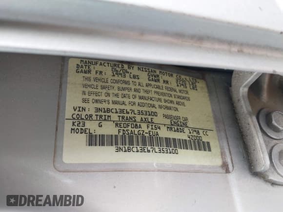 ✅ 2007 Nissan Versa S • VIN: 3N1BC13E67L353100 • Lot: 42356199. Listed on IAAI with 412,765 mi. Free auction sales archive from the USA and detailed vehicle history report at DreamBid. Image 9.