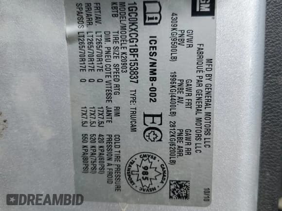 ✅ 2011 Chevrolet Silverado 2500HD LT • VIN: 1GC0KXCG1BF153837 • Lot: 61608895. Listed on Copart with 194,609 mi. Free auction sales archive from the USA and detailed vehicle history report at DreamBid. Image 12.