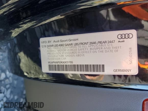 ✅ 2019 Audi RS 5 • VIN: WUAPWAF59KA903155 • Lot: 86166555. Listed on Copart with 43,026 mi. Free auction sales archive from the USA and detailed vehicle history report at DreamBid. Image 13.