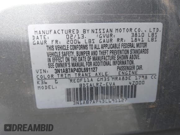 ✅ 2013 Nissan Sentra SL • VIN: 3N1AB7AP4DL691127 • Лот: 39616801. Опубликован ранее на IAAI с пробегом 177 006 миль. Бесплатный доступ к архиву аукционных продаж из США и подробный отчёт об истории автомобиля на DreamBid. Изображение 9.