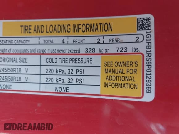 ✅ 2023 Chevrolet Camaro 1LT • VIN: 1G1FB1RS9P0129369 • Lot: 43281405. Listed on IAAI with 44,832 mi. Free auction sales archive from the USA and detailed vehicle history report at DreamBid. Image 9.