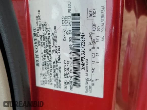 ✅ 2012 Ford Fusion SEL • VIN: 3FAHP0JGXCR228947 • Lot: 91714835. Wystawiony na Copart z przebiegiem 60 726 mil. Bezpłatny archiwum sprzedaży aukcyjnych z USA i szczegółowy raport historii pojazdu na DreamBid. Zdjęcie 12.