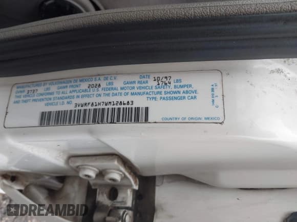 ✅ 1998 Volkswagen Jetta TDI • VIN: 3VWRF81H7WM128683 • Lot: 41545284. Listed on IAAI with 266,033 mi. Free auction sales archive from the USA and detailed vehicle history report at DreamBid. Image 9.