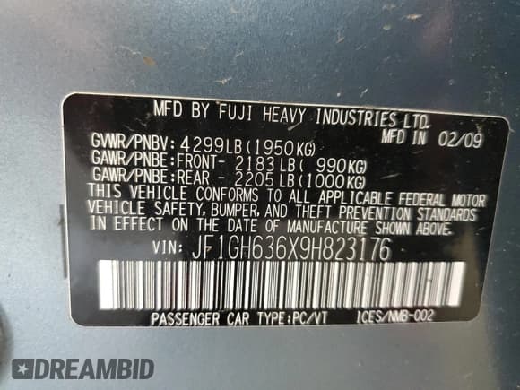 ✅ 2009 Subaru Impreza Outback Special Sports • VIN: JF1GH636X9H823176 • Lot: 65044245. Listed on Copart with 139,846 mi. Free auction sales archive from the USA and detailed vehicle history report at DreamBid. Image 12.