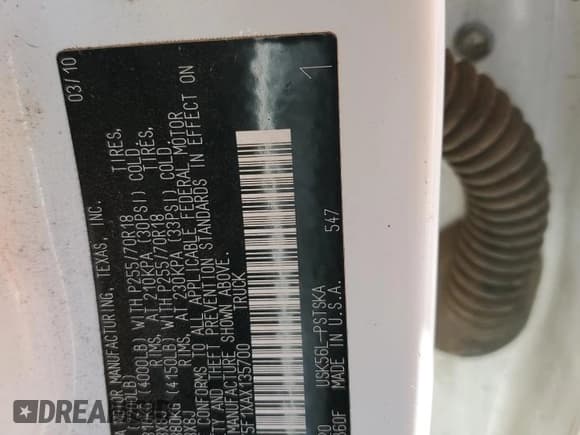 ✅ 2010 Toyota Tundra • VIN: 5TFDY5F1XAX135700 • Lot: 71306805. Listed on Copart with 294,113 mi. Free auction sales archive from the USA and detailed vehicle history report at DreamBid. Image 12.