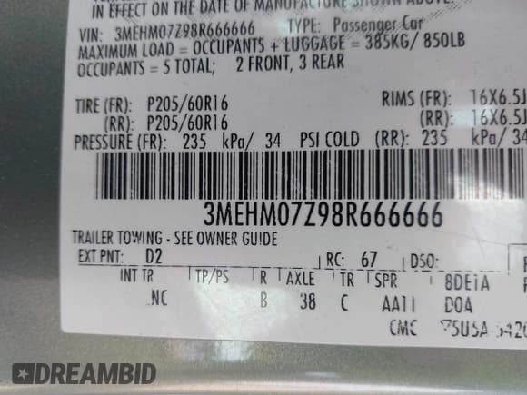 ✅ 2008 Mercury Milan • VIN: 3MEHM07Z98R666666 • Lot: 43454882. Listed on IAAI with 130,260 mi. Free auction sales archive from the USA and detailed vehicle history report at DreamBid. Image 9.