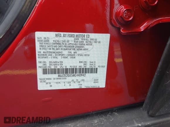 ✅ 2021 Ford EcoSport SE • VIN: MAJ3S2GE5MC440942 • Lot: 42407591. Listed on IAAI with 21,945 mi. Free auction sales archive from the USA and detailed vehicle history report at DreamBid. Image 9.