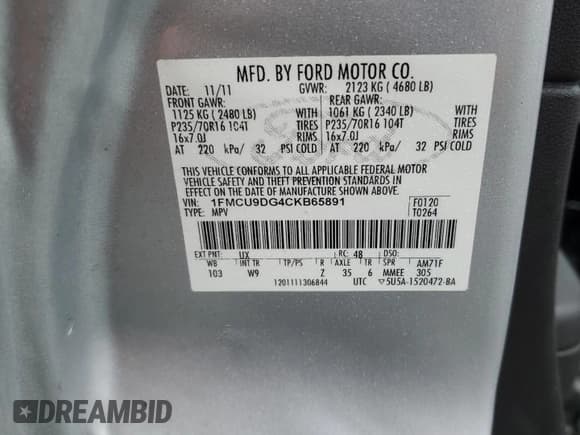 ✅ 2012 Ford Escape XLT • VIN: 1FMCU9DG4CKB65891 • Лот: 89619095. Опубликован ранее на Copart с пробегом 140 139 миль. Бесплатный доступ к архиву аукционных продаж из США и подробный отчёт об истории автомобиля на DreamBid. Изображение 12.