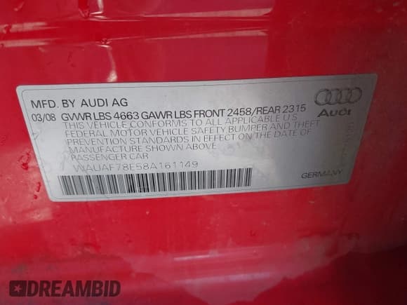 ✅ 2008 Audi A4 2.0T • VIN: WAUAF78E58A161149 • Lot: 41706906. Wystawiony na IAAI z przebiegiem 156 371 mil. Bezpłatny archiwum sprzedaży aukcyjnych z USA i szczegółowy raport historii pojazdu na DreamBid. Zdjęcie 9.