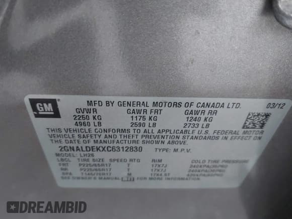 ✅ 2012 Chevrolet Equinox 1LT • VIN: 2GNALDEKXC6312830 • Lot: 43721179. Listed on IAAI with 120,841 mi. Free auction sales archive from the USA and detailed vehicle history report at DreamBid. Image 9.