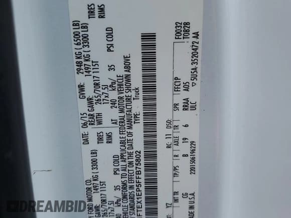 ✅ 2015 Ford F-150 XLT • VIN: 1FTEX1EP5FFB75802 • Lot: 60769405. Listed on Copart with 151,559 mi. Free auction sales archive from the USA and detailed vehicle history report at DreamBid. Image 12.