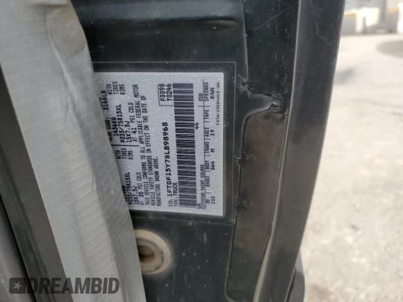 ✅ 1995 Ford F-150 • VIN: 1FTDF15Y7SLB98968 • Lot: 49766385. Listed on Copart with 359,514 mi. Free auction sales archive from the USA and detailed vehicle history report at DreamBid. Image 14.