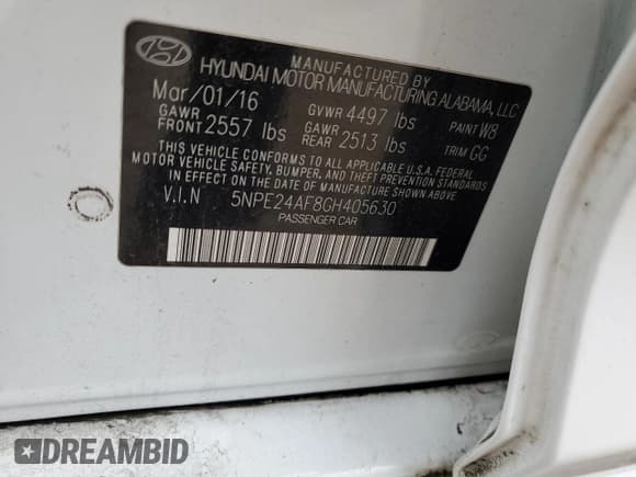 ✅ 2016 Hyundai Sonata SE • VIN: 5NPE24AF8GH405630 • Lot: 37960243. Listed on Copart with 113,381 mi. Free auction sales archive from the USA and detailed vehicle history report at DreamBid. Image 12.