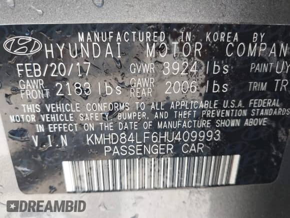 2017 Hyundai Elantra SE с VIN KMHD84LF6HU409993, выставлен на аукционе IAAI как лот 42989502 с пробегом 162 905 миль миль и . История ставок и продаж доступна на DreamBid. Изображение 9.