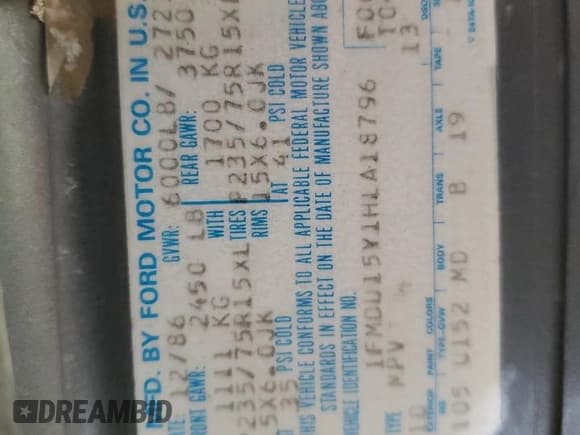 ✅ 1987 Ford Bronco • VIN: 1FMDU15Y1HLA18796 • Lot: 46362585. Listed on Copart with 44,356 mi. Free auction sales archive from the USA and detailed vehicle history report at DreamBid. Image 12.