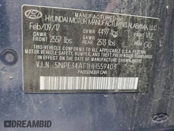 ✅ 2017 Hyundai Sonata Limited • VIN: 5NPE34AF1HH559403 • Lot: 85295695. Listed on Copart with 93,203 mi. Free auction sales archive from the USA and detailed vehicle history report at DreamBid. Image 12.