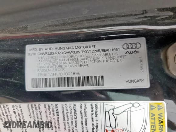 ✅ 2011 Audi TTS 2.0T Prestige • VIN: TRUK1AFK7B1001895 • Lot: 55244455. Listed on Copart with 126,119 mi. Free auction sales archive from the USA and detailed vehicle history report at DreamBid. Image 13.