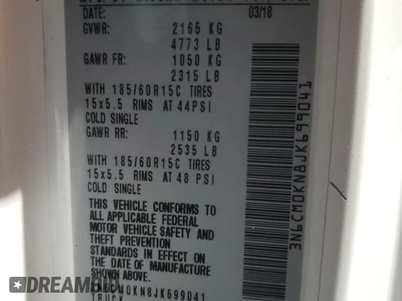 ✅ 2018 Nissan NV200 S • VIN: 3N6CM0KN8JK699041 • Lot: 53486755. Wystawiony na Copart z przebiegiem Nie podano. Bezpłatny archiwum sprzedaży aukcyjnych z USA i szczegółowy raport historii pojazdu na DreamBid. Zdjęcie 13.