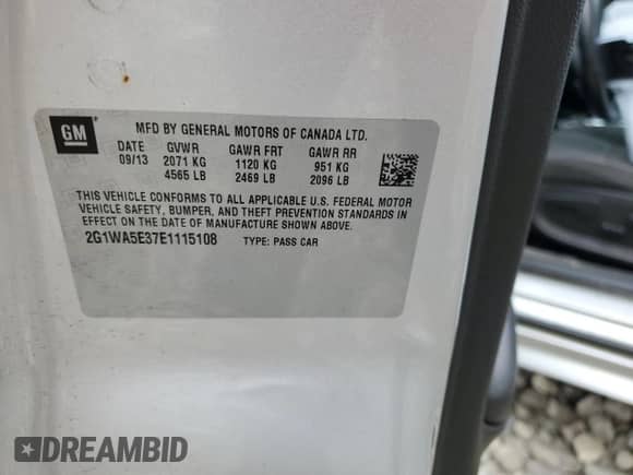 2014 Chevrolet Impala LS с VIN 2G1WA5E37E1115108, выставлен на аукционе Copart как лот 64867014 с пробегом Не указан миль и Списание • Salvage title. История ставок и продаж доступна на DreamBid. Изображение 14.