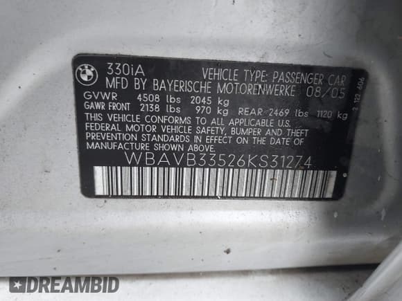 ✅ 2006 BMW 3 Series 330i • VIN: WBAVB33526KS31274 • Лот: 42120518. Опубликован ранее на IAAI с пробегом 167 203 миль. Бесплатный доступ к архиву аукционных продаж из США и подробный отчёт об истории автомобиля на DreamBid. Изображение 9.