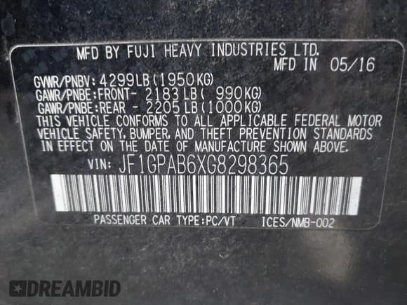 ✅ 2016 Subaru Impreza Premium • VIN: JF1GPAB6XG8298365 • Lot: 43140540. Listed on IAAI with 126,168 mi. Free auction sales archive from the USA and detailed vehicle history report at DreamBid. Image 9.