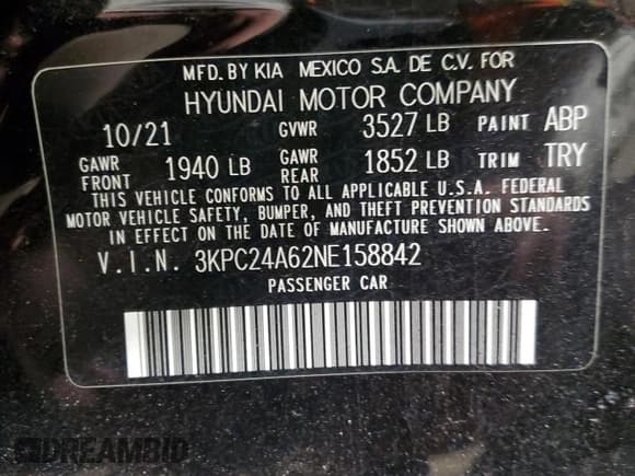 ✅ 2022 Hyundai Accent SE • VIN: 3KPC24A62NE158842 • Лот: 88513345. Опубликован ранее на Copart с пробегом 20 828 миль. Бесплатный доступ к архиву аукционных продаж из США и подробный отчёт об истории автомобиля на DreamBid. Изображение 12.