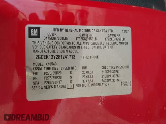 ✅ 2008 Chevrolet Silverado 1500 LTZ • VIN: 2GCEK13Y281241713 • Lot: 42490545. Listed on IAAI with 251,667 mi. Free auction sales archive from the USA and detailed vehicle history report at DreamBid. Image 9.