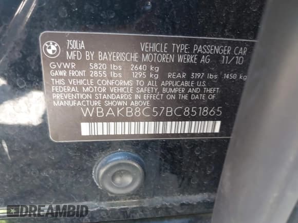 ✅ 2011 BMW 7 Series 750Li • VIN: WBAKB8C57BC851865 • Лот: 42229423. Опубликован ранее на IAAI с пробегом 92 728 миль. Бесплатный доступ к архиву аукционных продаж из США и подробный отчёт об истории автомобиля на DreamBid. Изображение 9.