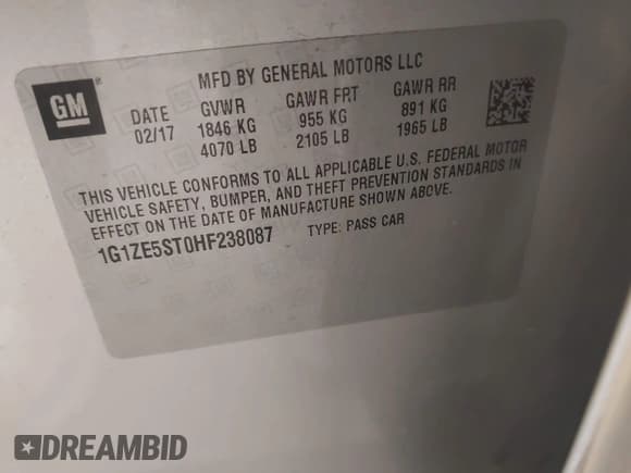 ✅ 2017 Chevrolet Malibu LT • VIN: 1G1ZE5ST0HF238087 • Lot: 43405667. Listed on IAAI with 183,960 mi. Free auction sales archive from the USA and detailed vehicle history report at DreamBid. Image 9.