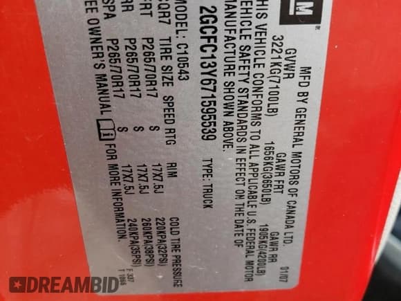 ✅ 2007 Chevrolet Silverado 1500 • VIN: 2GCFC13Y671595539 • Lot: 47355634. Listed on Copart with 247,142 mi. Free auction sales archive from the USA and detailed vehicle history report at DreamBid. Image 12.