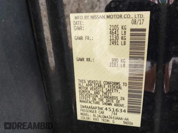 ✅ 2017 Nissan Maxima SV • VIN: 1N4AA6AP3HC451634 • Lot: 43196358. Listed on IAAI with 70,069 mi. Free auction sales archive from the USA and detailed vehicle history report at DreamBid. Image 9.