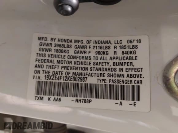 ✅ 2019 Honda Insight LX • VIN: 19XZE4F12KE002987 • Lot: 43828741. Listed on IAAI with 147,137 mi. Free auction sales archive from the USA and detailed vehicle history report at DreamBid. Image 9.