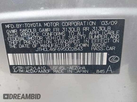 ✅ 2009 Lexus LS 460 • VIN: JTHCL46F695002843 • Лот: 42741866. Опубликован ранее на IAAI с пробегом 175 337 миль. Бесплатный доступ к архиву аукционных продаж из США и подробный отчёт об истории автомобиля на DreamBid. Изображение 9.