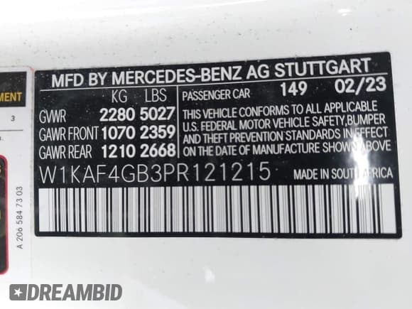 ✅ 2023 Mercedes-Benz C 300 • VIN: W1KAF4GB3PR121215 • Лот: 42068171. Опубликован ранее на IAAI с пробегом 15 082 миль. Бесплатный доступ к архиву аукционных продаж из США и подробный отчёт об истории автомобиля на DreamBid. Изображение 9.