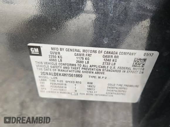 2017 Chevrolet Equinox Premier с VIN 2GNALDEK4H1561869, выставлен на аукционе Copart как лот 84377705 с пробегом 181 417 миль миль и Списание • Salvage title. История ставок и продаж доступна на DreamBid. Изображение 13.