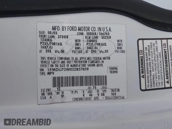 ✅ 2003 Ford Explorer XLT • VIN: 1FMDU73W03ZB57859 • Лот: 41944738. Опубликован ранее на IAAI с пробегом Не указан. Бесплатный доступ к архиву аукционных продаж из США и подробный отчёт об истории автомобиля на DreamBid. Изображение 9.