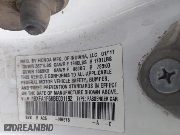 ✅ 2011 Honda Civic LX-S • VIN: 19XFA1F68BE031192 • Лот: 43578206. Опубликован ранее на IAAI с пробегом 139 902 миль. Бесплатный доступ к архиву аукционных продаж из США и подробный отчёт об истории автомобиля на DreamBid. Изображение 9.