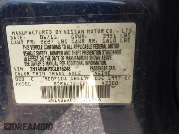 ✅ 2012 Nissan Sentra 2.0 • VIN: 3N1AB6AP3CL616248 • Lot: 43775229. Listed on IAAI with 124,350 mi. Free auction sales archive from the USA and detailed vehicle history report at DreamBid. Image 9.