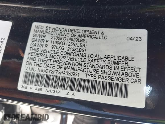 ✅ 2023 Honda Accord Sport-L • VIN: 1HGCY2F73PA030931 • Лот: 43461570. Опубликован ранее на IAAI с пробегом 23 485 миль. Бесплатный доступ к архиву аукционных продаж из США и подробный отчёт об истории автомобиля на DreamBid. Изображение 9.