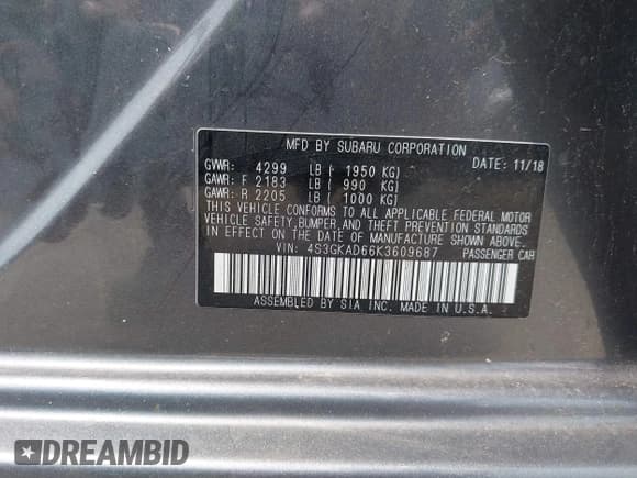 ✅ 2019 Subaru Impreza Premium • VIN: 4S3GKAD66K3609687 • Лот: 42413902. Опубликован ранее на IAAI с пробегом 56 558 миль. Бесплатный доступ к архиву аукционных продаж из США и подробный отчёт об истории автомобиля на DreamBid. Изображение 9.