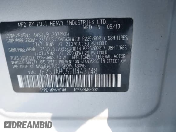 ✅ 2014 Subaru Forester Limited • VIN: JF2SJAHC5EH443748 • Lot: 43853197. Listed on IAAI with 127,520 mi. Free auction sales archive from the USA and detailed vehicle history report at DreamBid. Image 9.