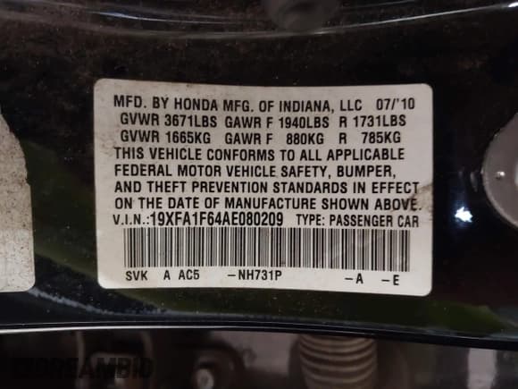 ✅ 2010 Honda Civic LX-S • VIN: 19XFA1F64AE080209 • Lot: 43530812. Wystawiony na IAAI z przebiegiem 266 132 mil. Bezpłatny archiwum sprzedaży aukcyjnych z USA i szczegółowy raport historii pojazdu na DreamBid. Zdjęcie 9.